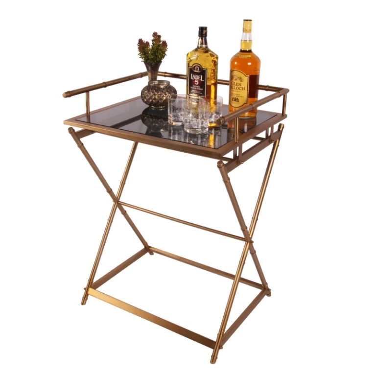 Serving Table - Gold - Glass & Steel - 85 cm