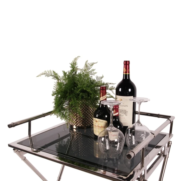 Serving Table - Silver - Glass & Steel - 85 cm