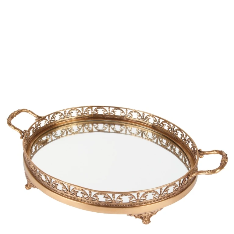 Gold-plated brass tray with mirror - 50 cm