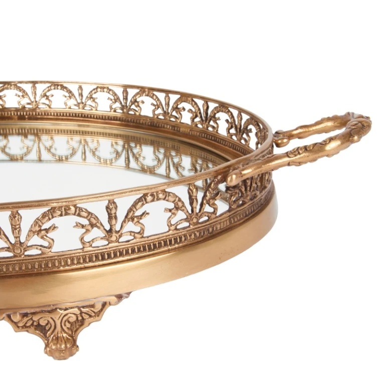 Gold-plated brass tray with mirror - 50 cm