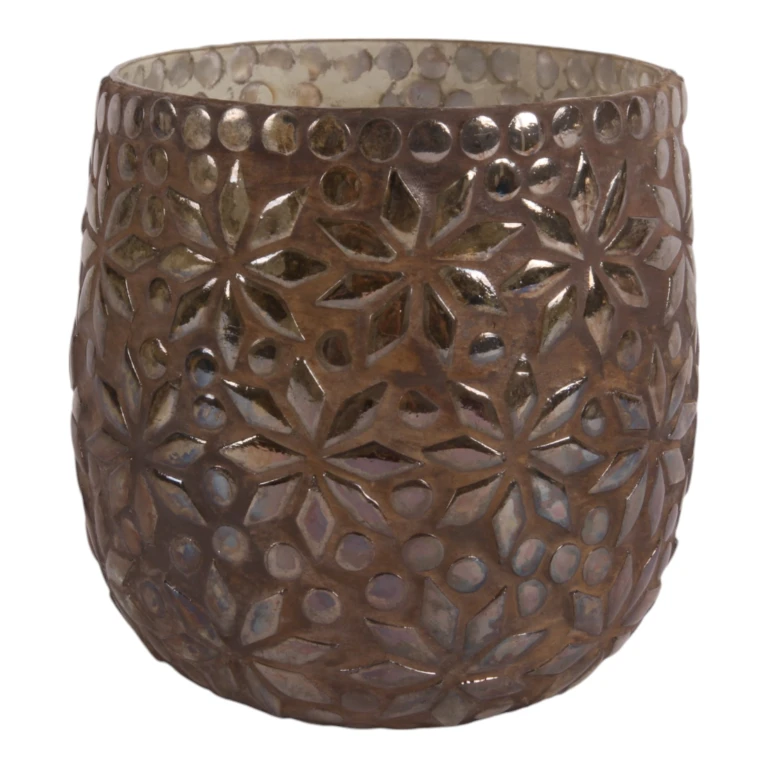 Mosaic Flower Candle Holder - brown - glass - 12 cm