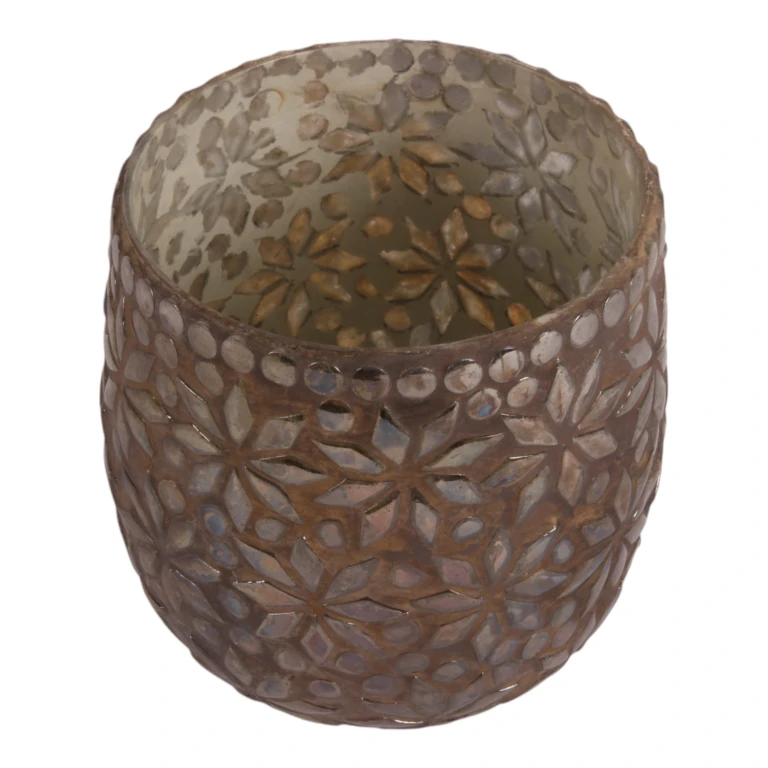 Mosaic Flower Candle Holder - brown - glass - 12 cm