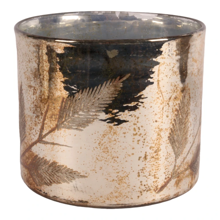Leaf candle holder - silver - glass - 18 cm - 1 piece