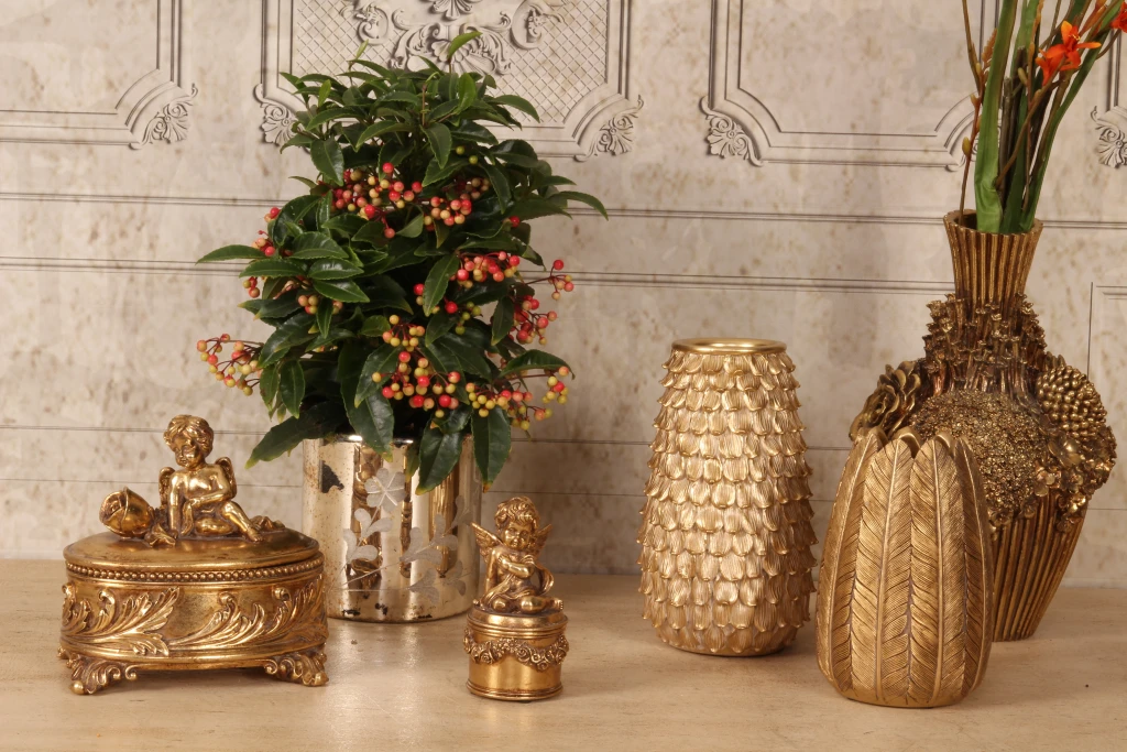 Flower Candle Holder - Gold - Glass - 18 cm