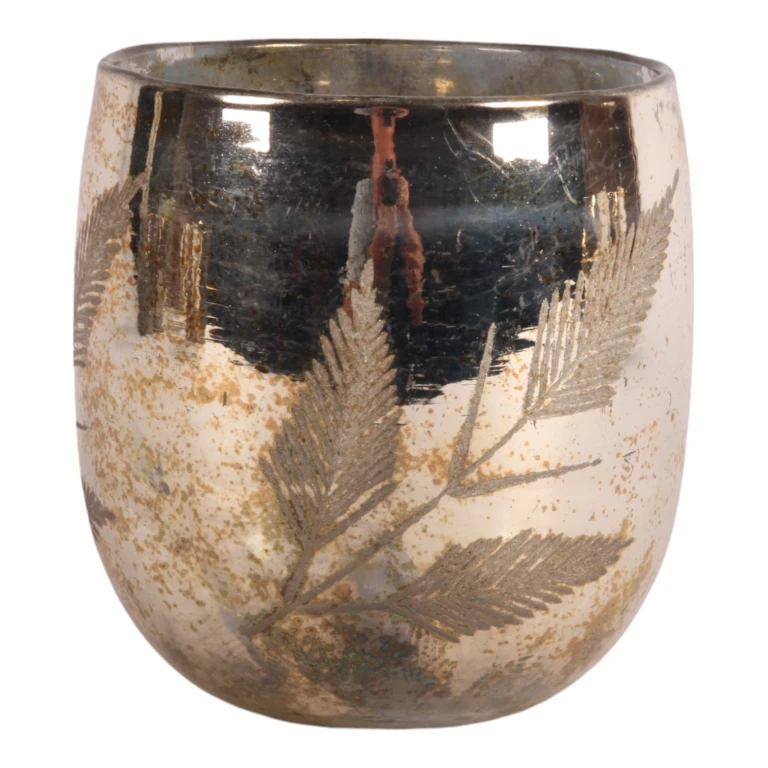 Leaf Candle Holder - 16 cm - gold - glass