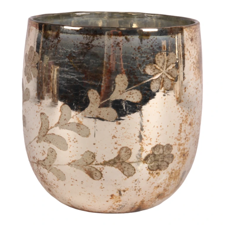Flower Candle Holder - Gold - Glass - 16 cm