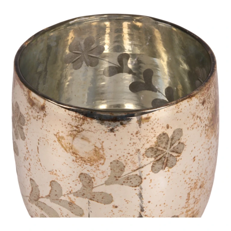 Flower Candle Holder - Gold - Glass - 16 cm
