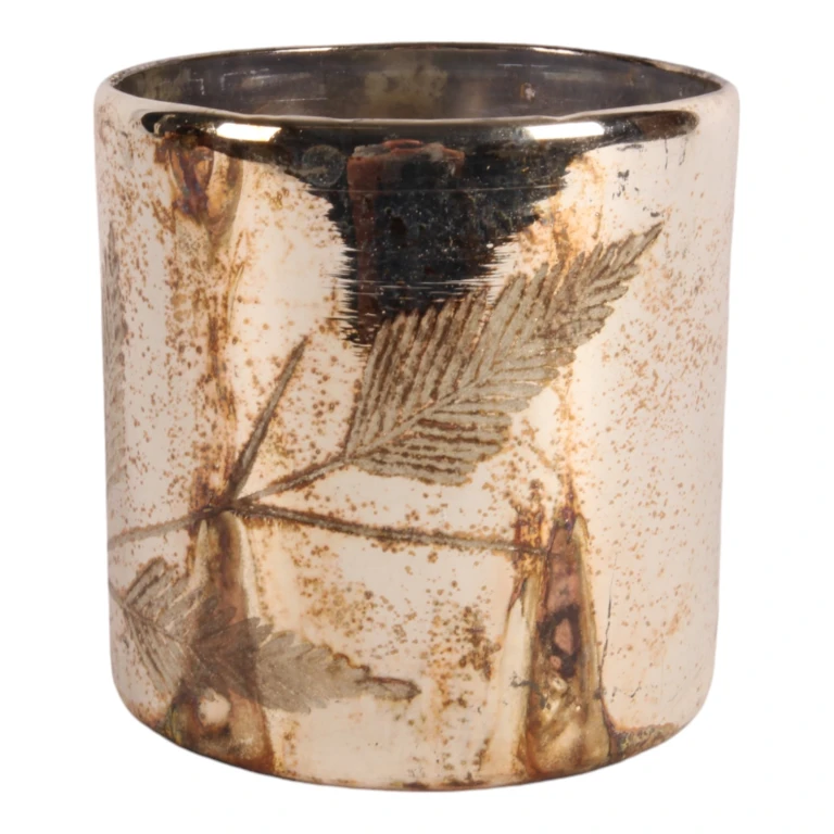 Votive Candle Holder Leaves - silver - glass - 12 cm