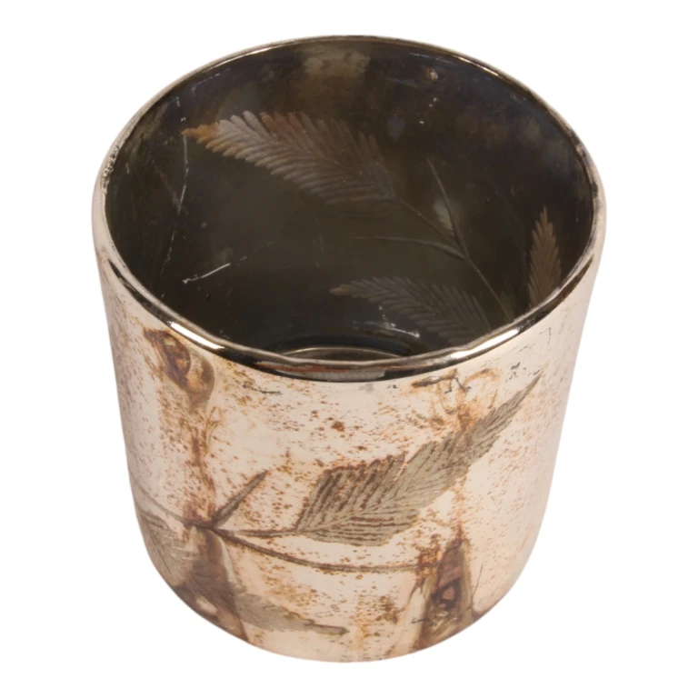 Votive Candle Holder Leaves - silver - glass - 12 cm