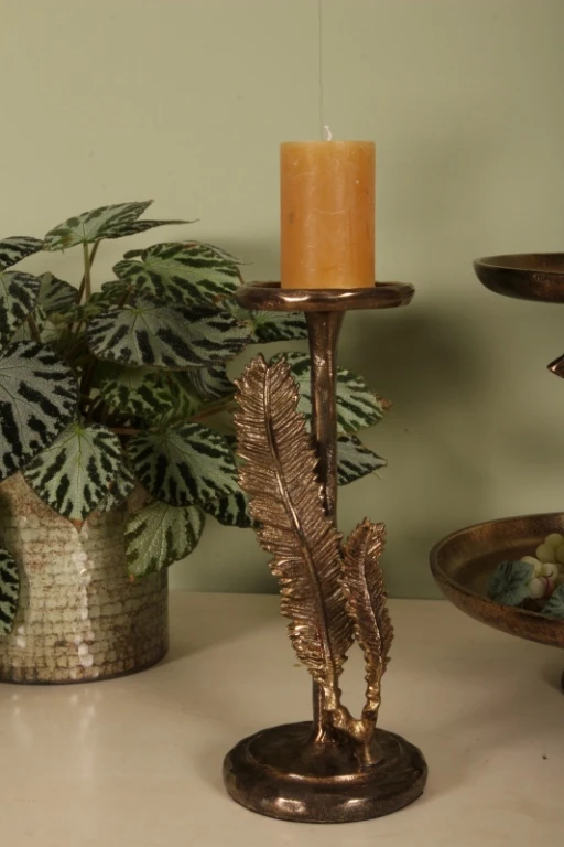 Feather Candelabrum - 28 cm - gold - aluminum