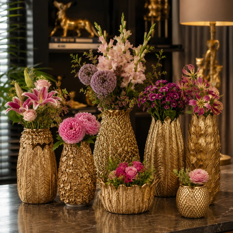 Scale Vase - 9.5 cm - gold - resin