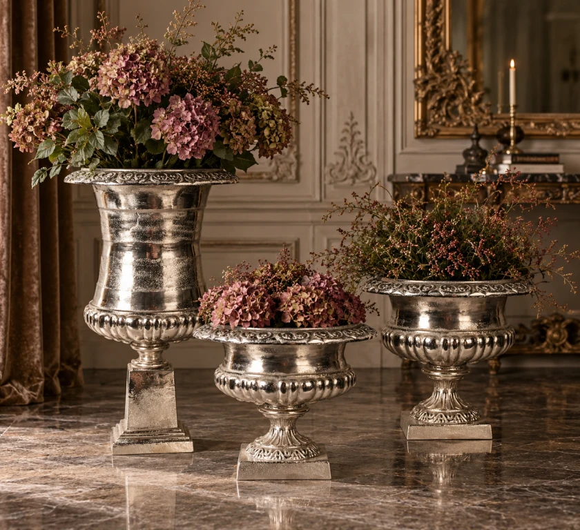 Dutch Style Flower Pot Urn - 48 cm - Silver - Aluminium