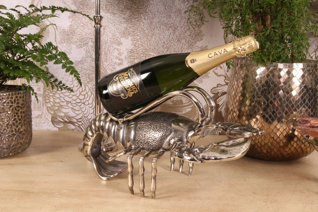 Bottle holder lobster - silver - aluminum - 41 cm - 1 piece