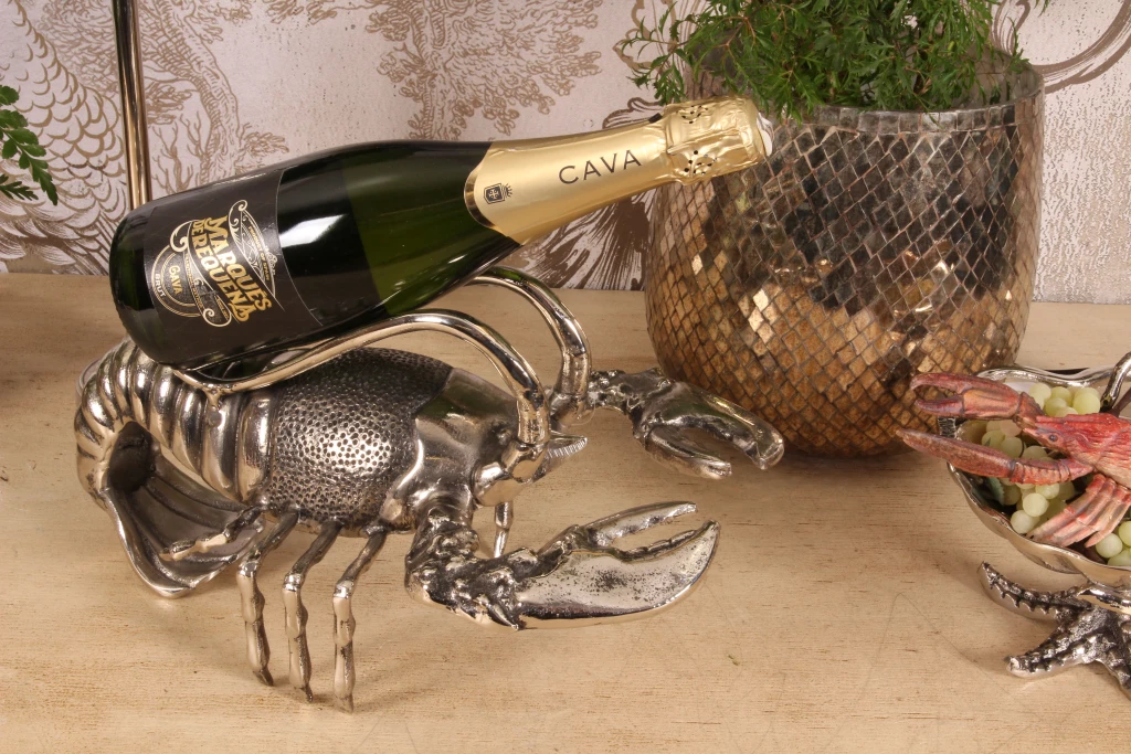 Bottle holder lobster - silver - aluminum - 41 cm - 1 piece