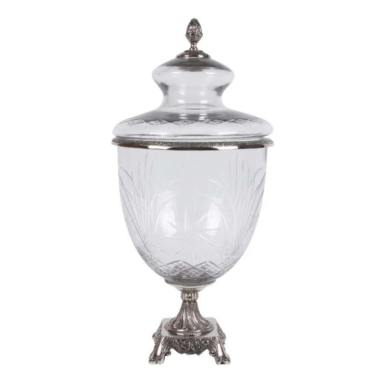 Vase with Lid - 51 cm - Silver - Glass and Aluminum