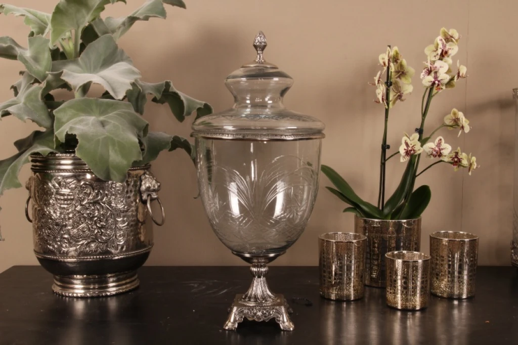 Vase with Lid - 51 cm - Silver - Glass and Aluminum