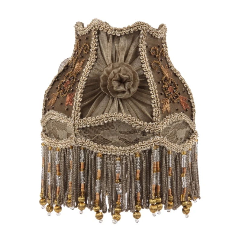 Victorian Clip-On Lampshade - 15 cm - taupe - fabric