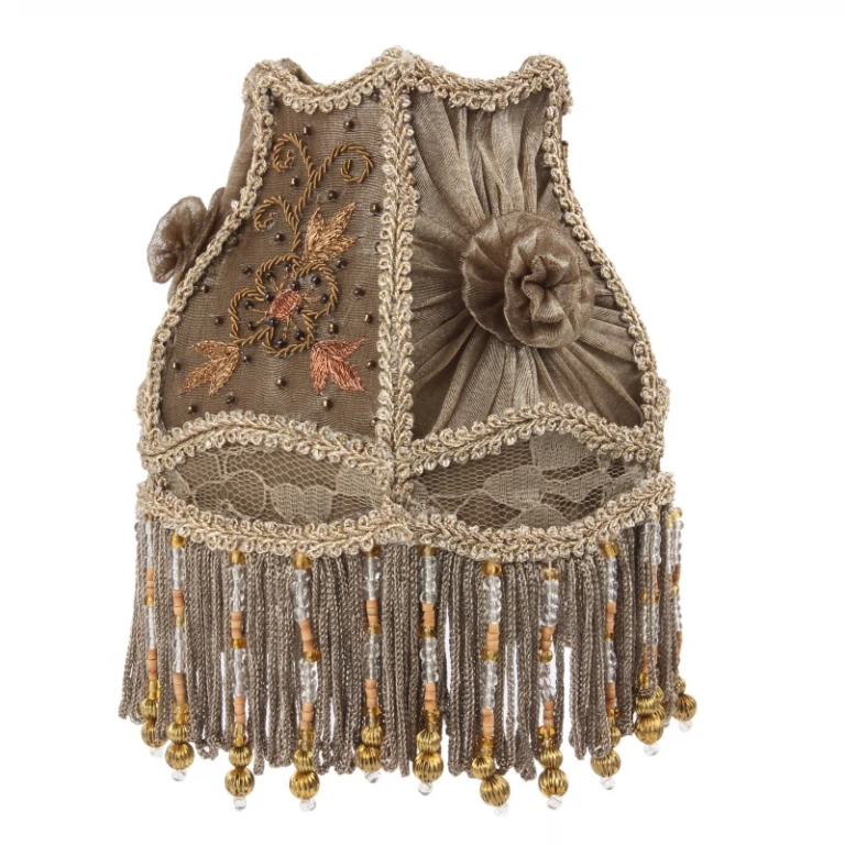 Victorian Clip-On Lampshade - 15 cm - taupe - fabric