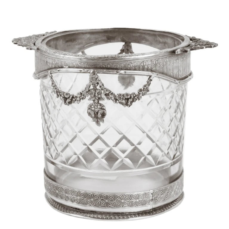 Bottle holder - silver - 15 cm - brass and glass