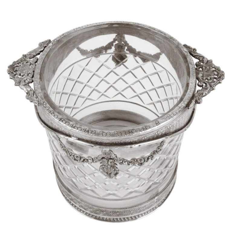 Bottle holder - silver - 15 cm - brass and glass