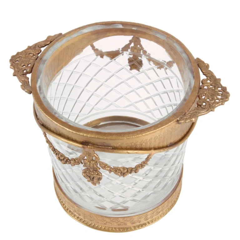 Bottle holder - gold - 15 cm - brass and glass