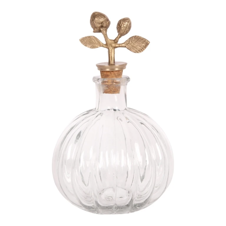 Decorative bottle with stopper - 19 cm - yellow - brass and glass