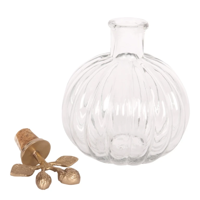 Decorative bottle with stopper - 19 cm - yellow - brass and glass