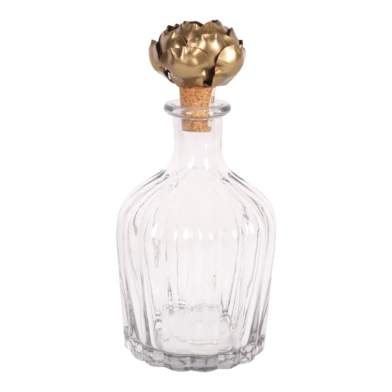 Decorative bottle with rose stopper - 20 cm - gold - wood