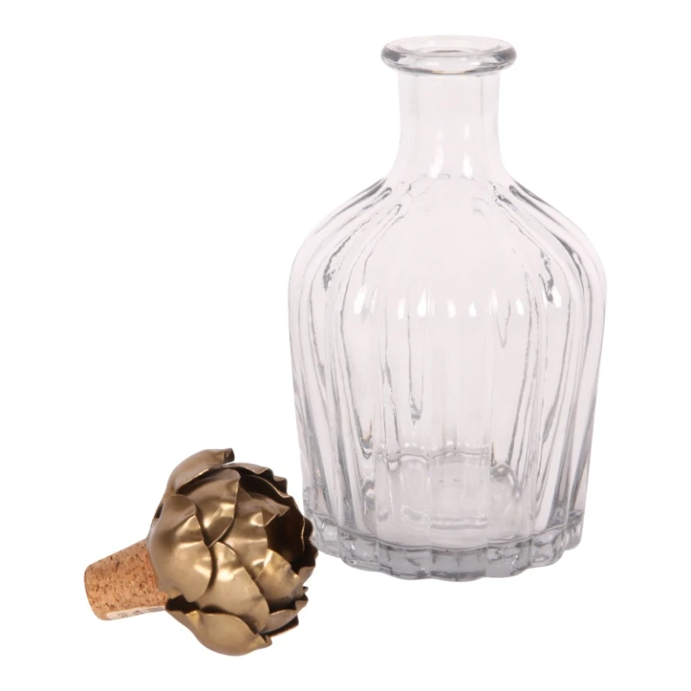 Decorative bottle with rose stopper - 20 cm - gold - wood
