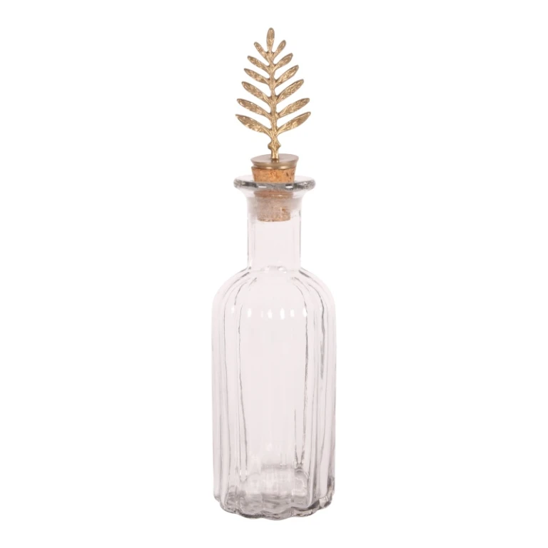 Decorative bottle with stopper - 25 cm - gold - brass and glass