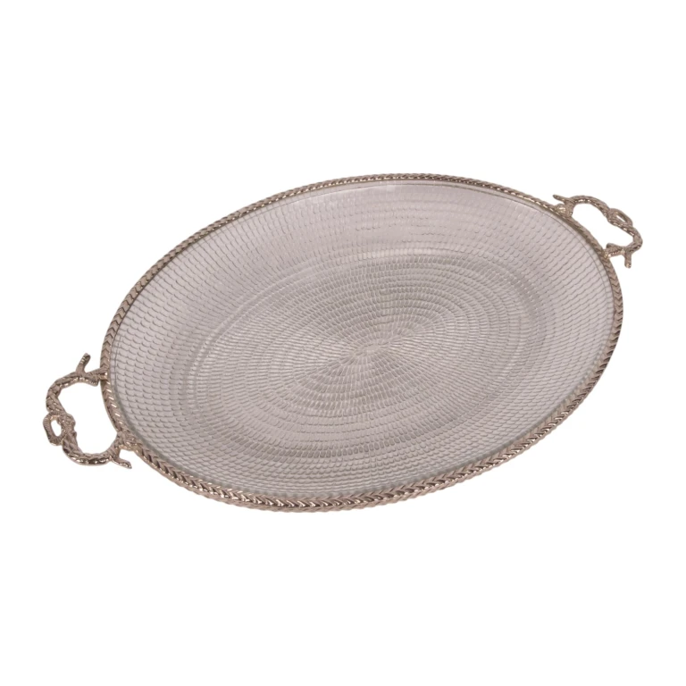 Tray Brass and Glass - Gold - 39 cm