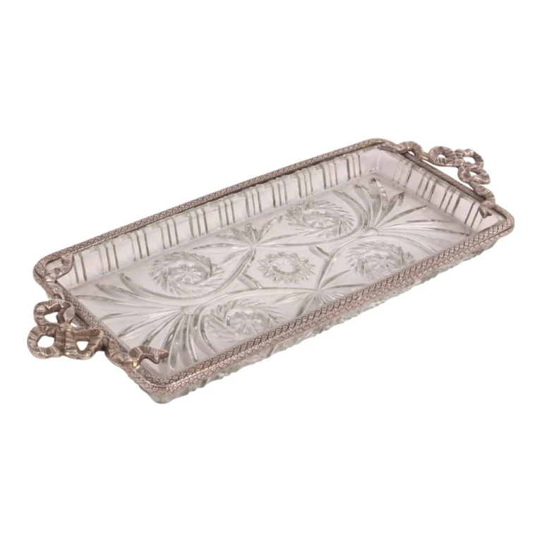 Tray Brass and Glass - Silver - 33 x 16 cm