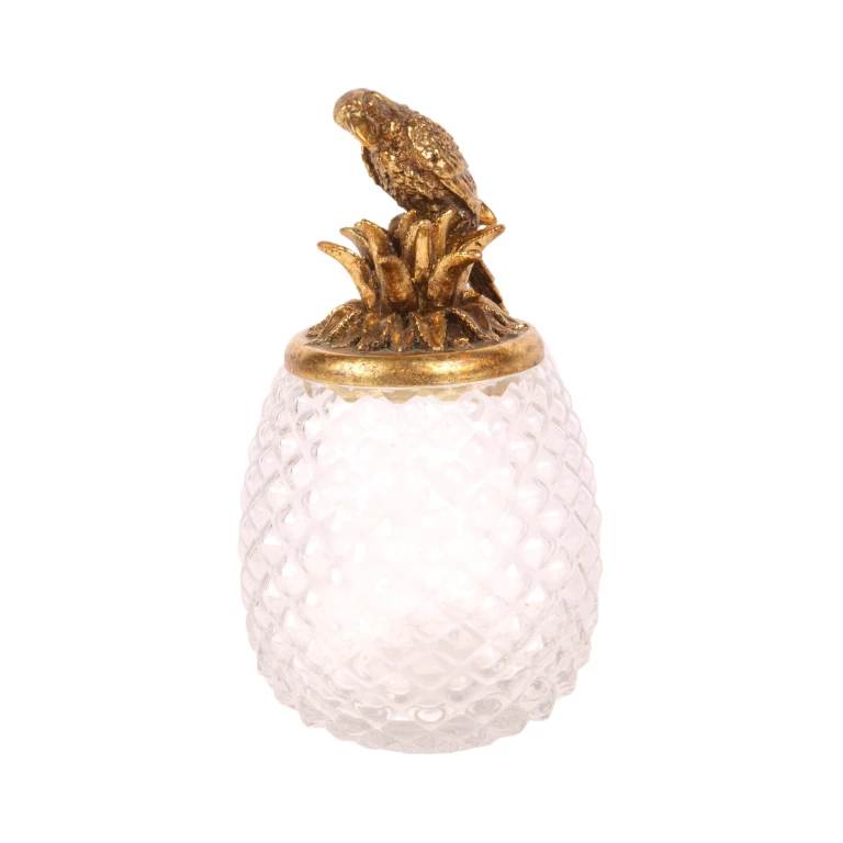 Decorative pot with lid - parrot - gold - 22 cm - 1 piece