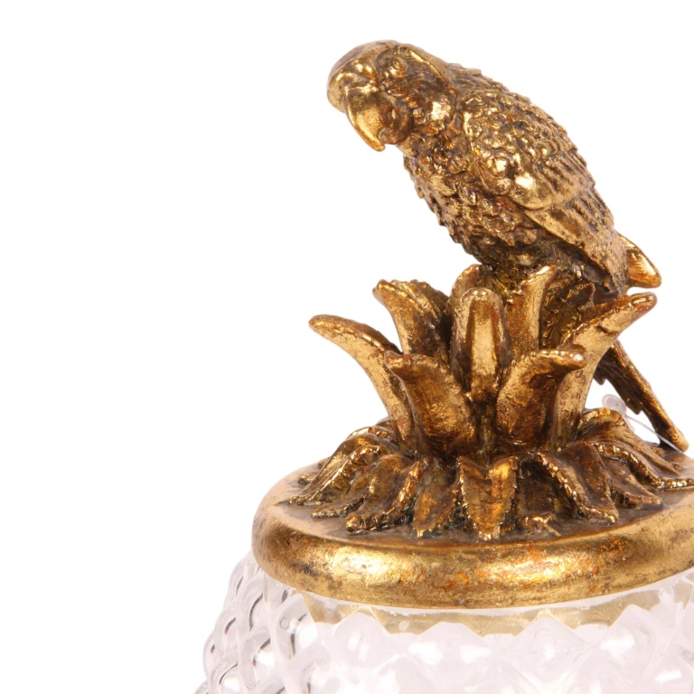 Decorative pot with lid - parrot - gold - 22 cm - 1 piece